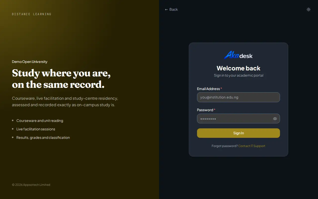 The sign-in page